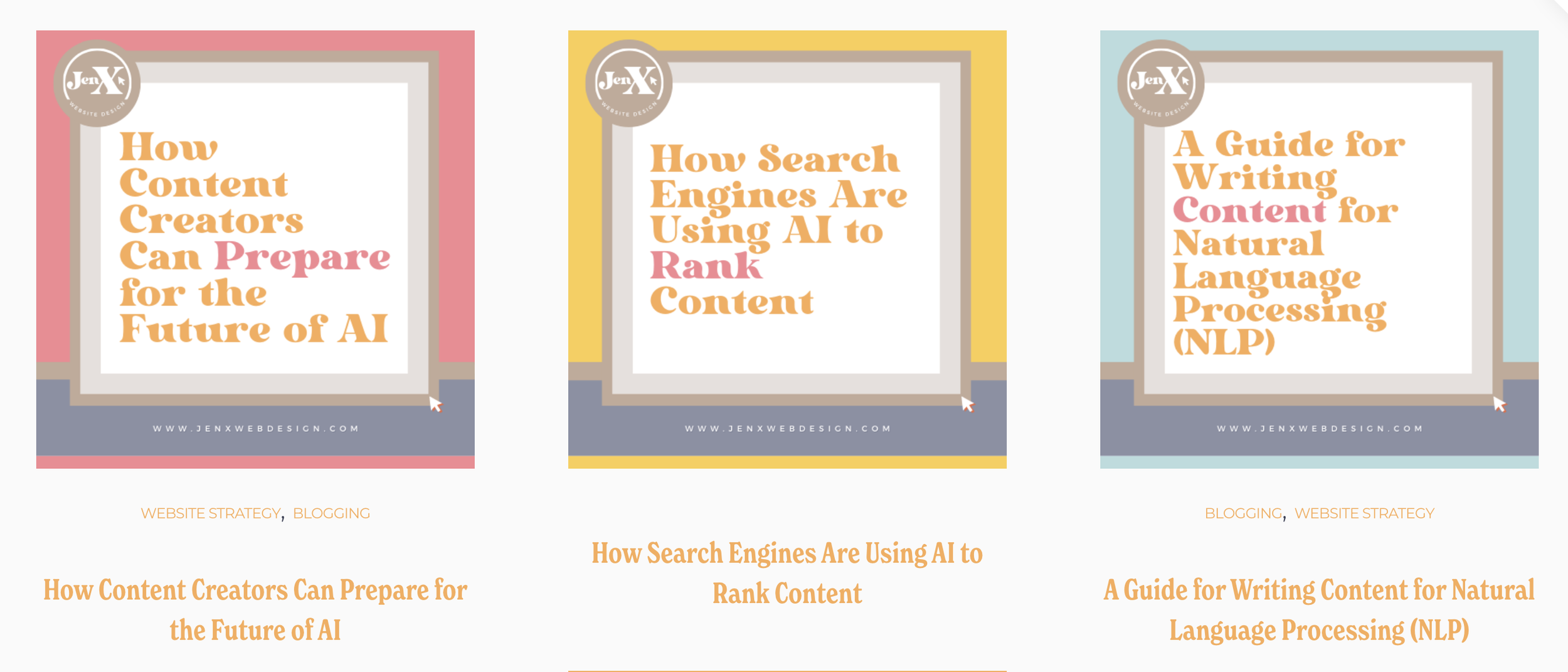 Blog post overview page in Squarespace before removing titles