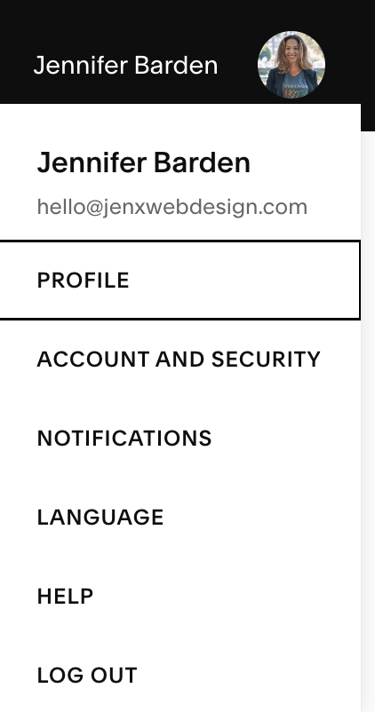 Squarespace dashboard profile