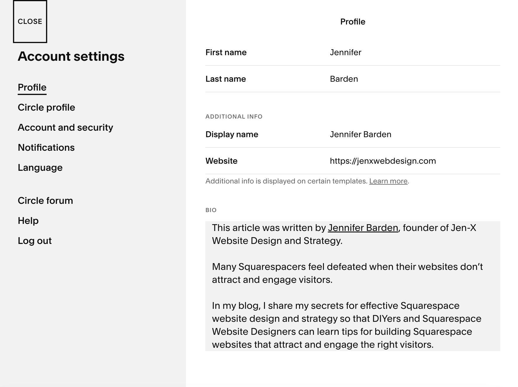 Squarespace Author Bio