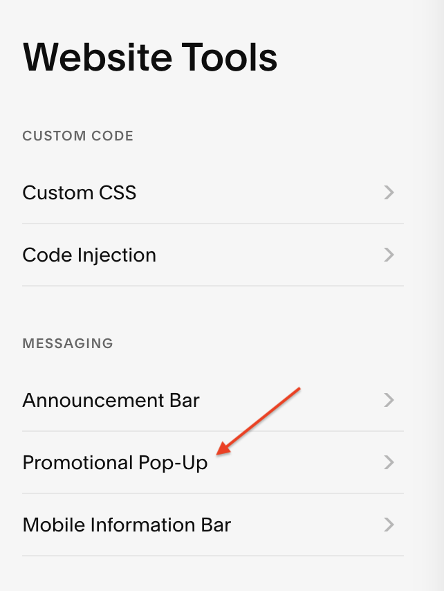 Squarespace promotional pop-up