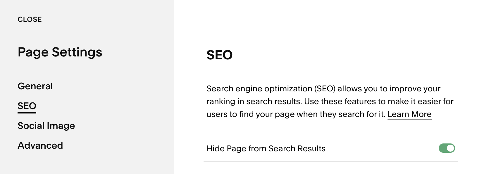 Hide page from search results