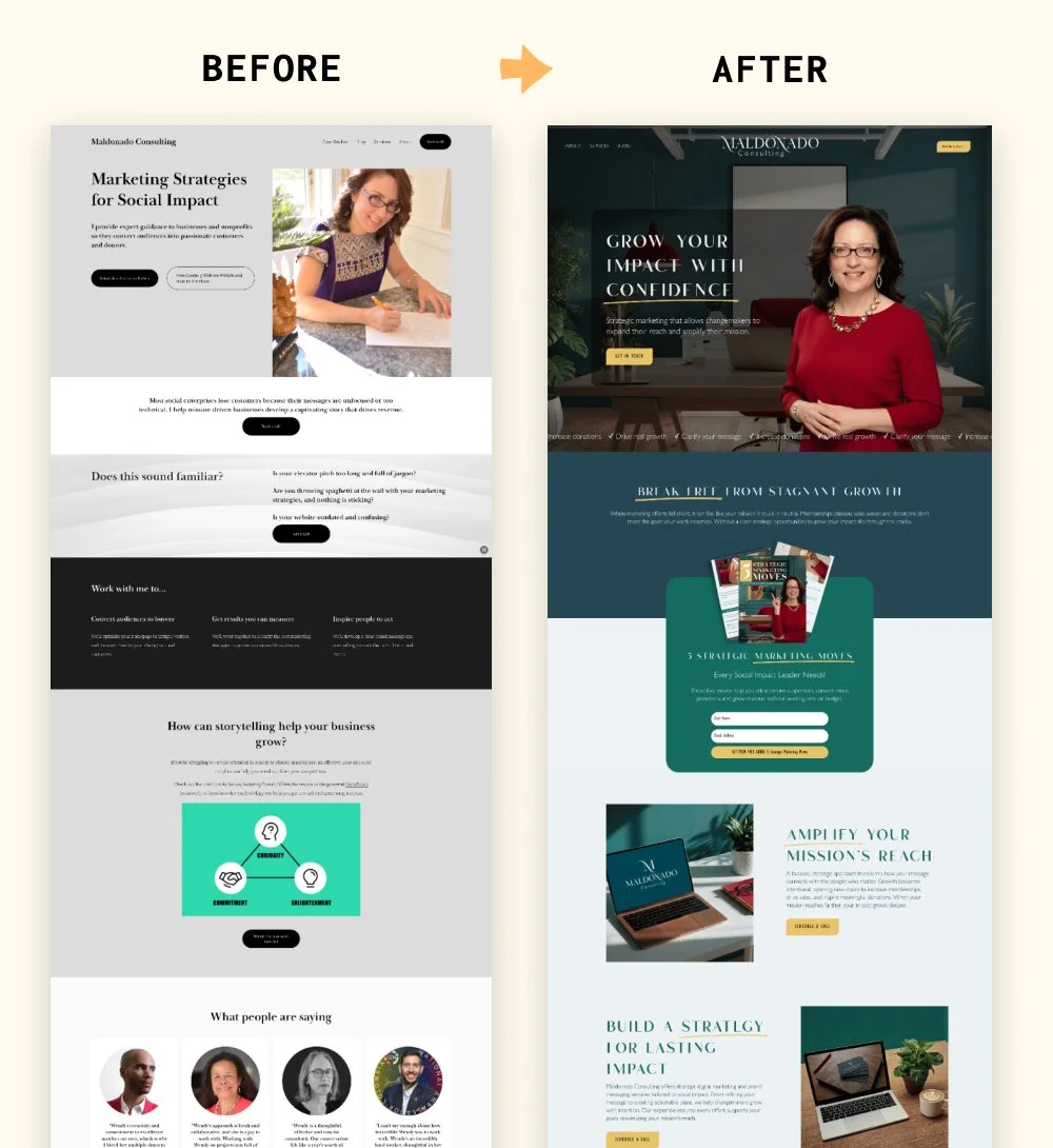 Maldonado Consulting before and after homepage