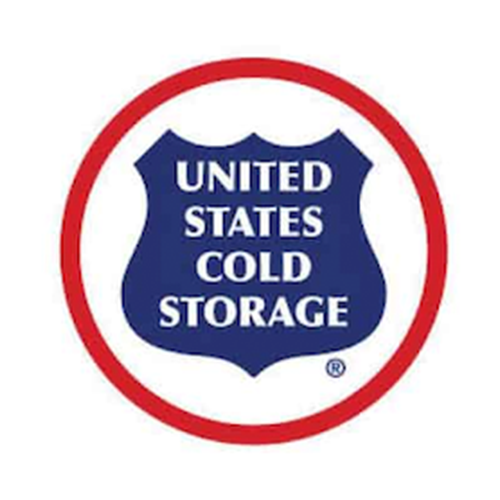 United States Cold Storage logo with blue shield and white text inside a red circle.