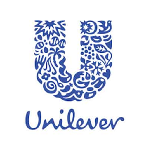 Unilever logo with a large 'U' filled with various blue icons and symbols, and the word 'Unilever' underneath.