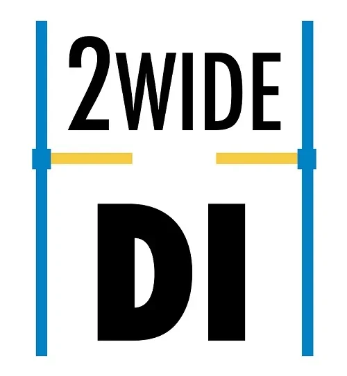 Graphic with text '2 WIDE, D.I'.