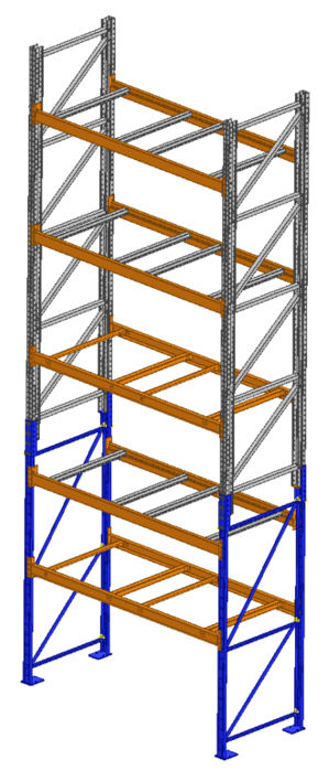 Multi-level Fusion warehouse storage rack with a lower structural section and an upper roll form section.