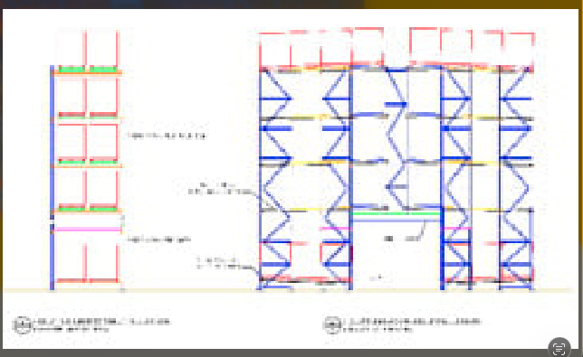 A technical drawing of a pick tunnel through warehouse pallet storage racking.