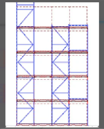 Technical drawing of drive-in warehouse pallet racking.