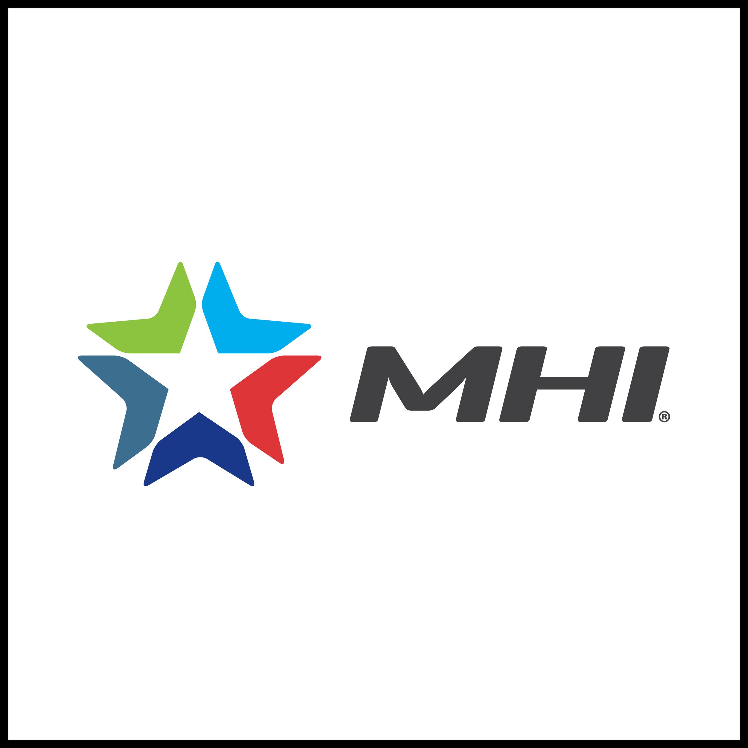 Logo featuring a star with five colors: green, blue, red, black, and gray, and black text partially visible reading 'M.I.H.'.
