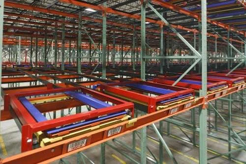 Pushback carts in racking.