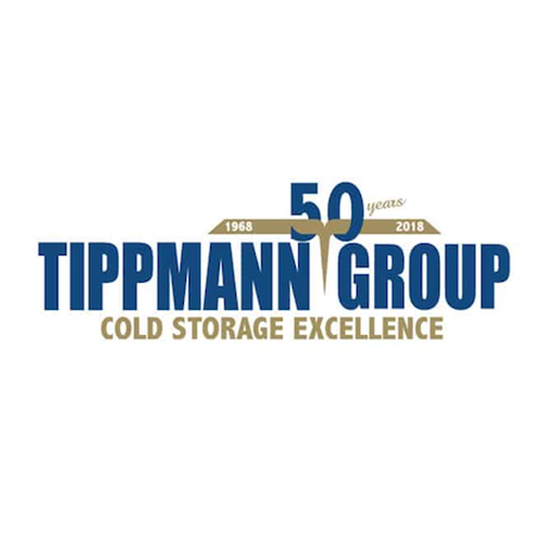 Logo for Tippmann Group celebrating 50 years from 1968 to 2018, with the tagline Cold Storage Excellence.