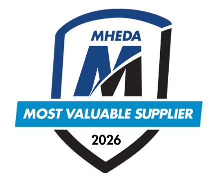 MHEDA Most Valuable Supplier badge for 2026 featuring a shield with blue and black elements.