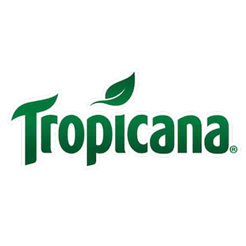Tropicana logo with green text and a leaf design.
