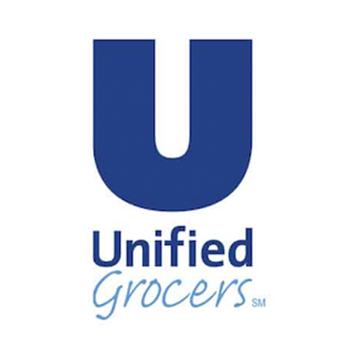 Logo of Unified Grocers with a large blue letter 'U' and the text 'Unified Grocers' underneath.
