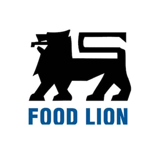 Black lion logo with the words "FOOD LION" in blue underneath.