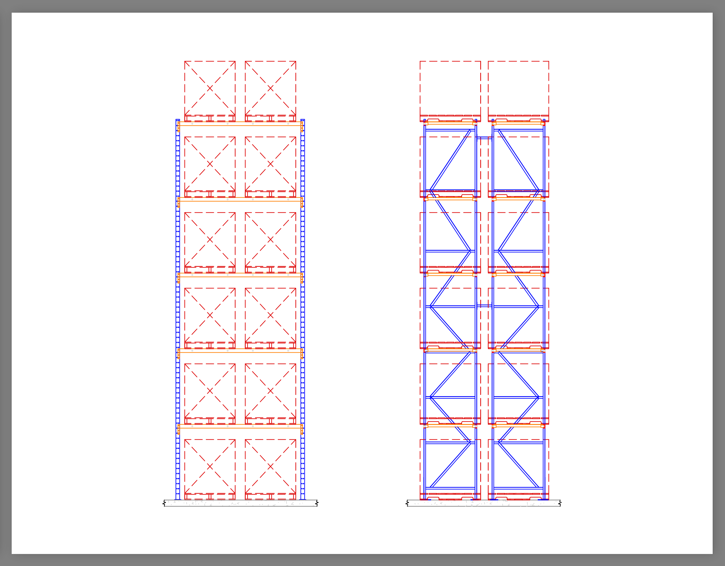 Technical drawing of selective pallet rack.