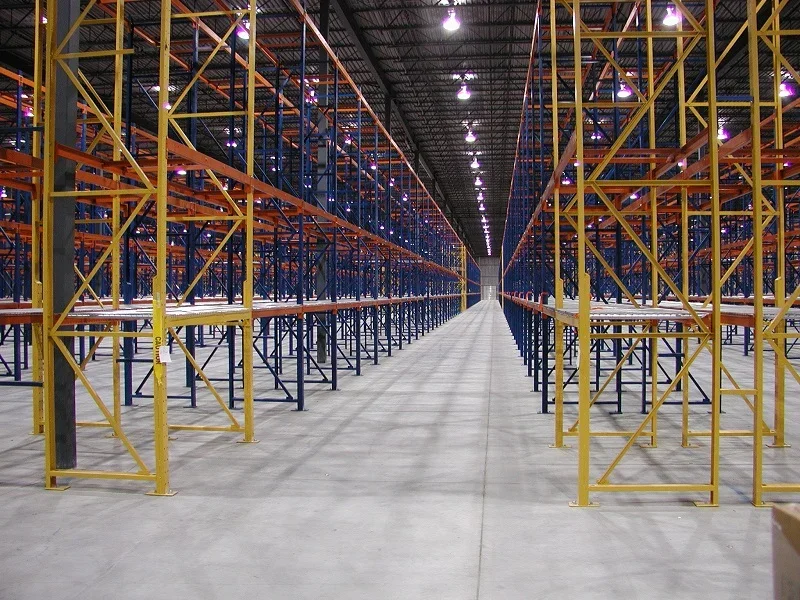 Warehouse of empty structural racks.