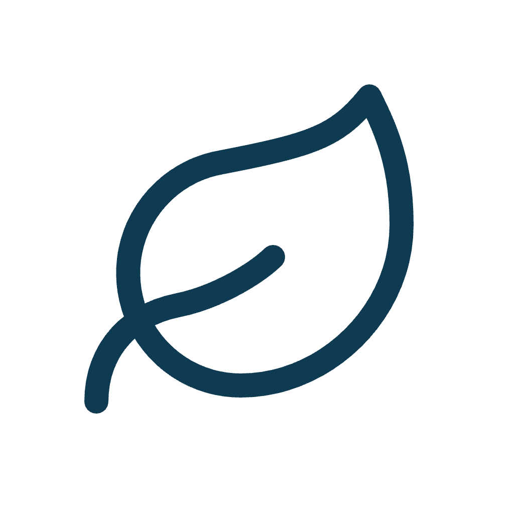 Outline drawing of a leaf in dark blue.