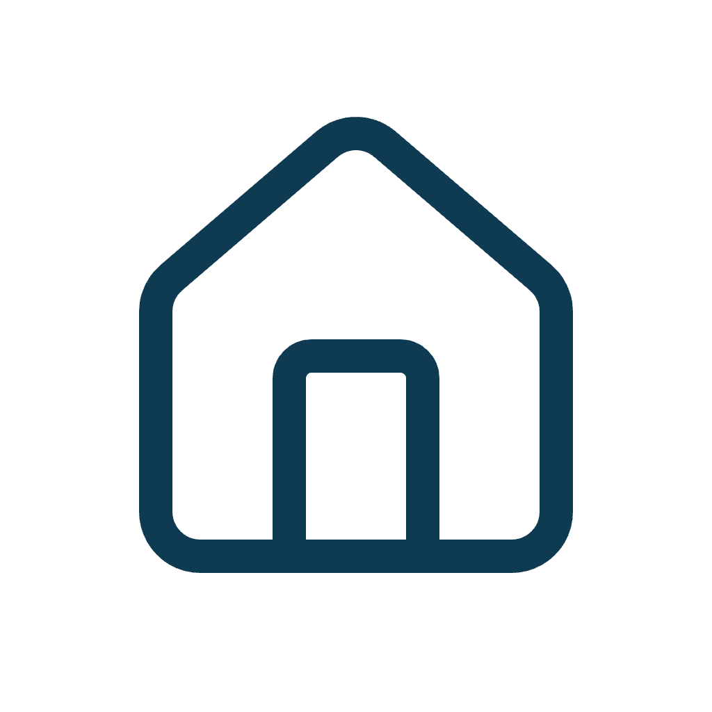 Outline icon of a house with a central door, in a dark blue color.