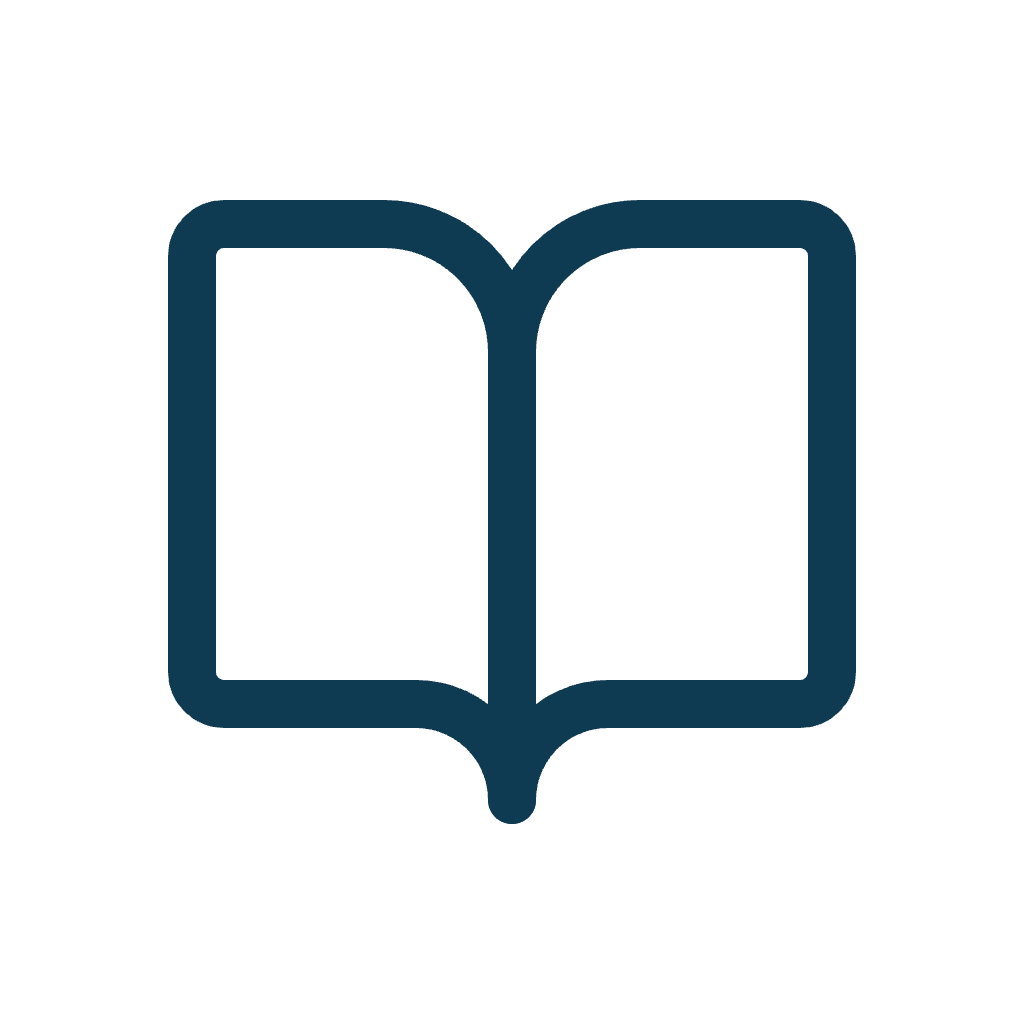 Open book icon in dark teal color with a black background.