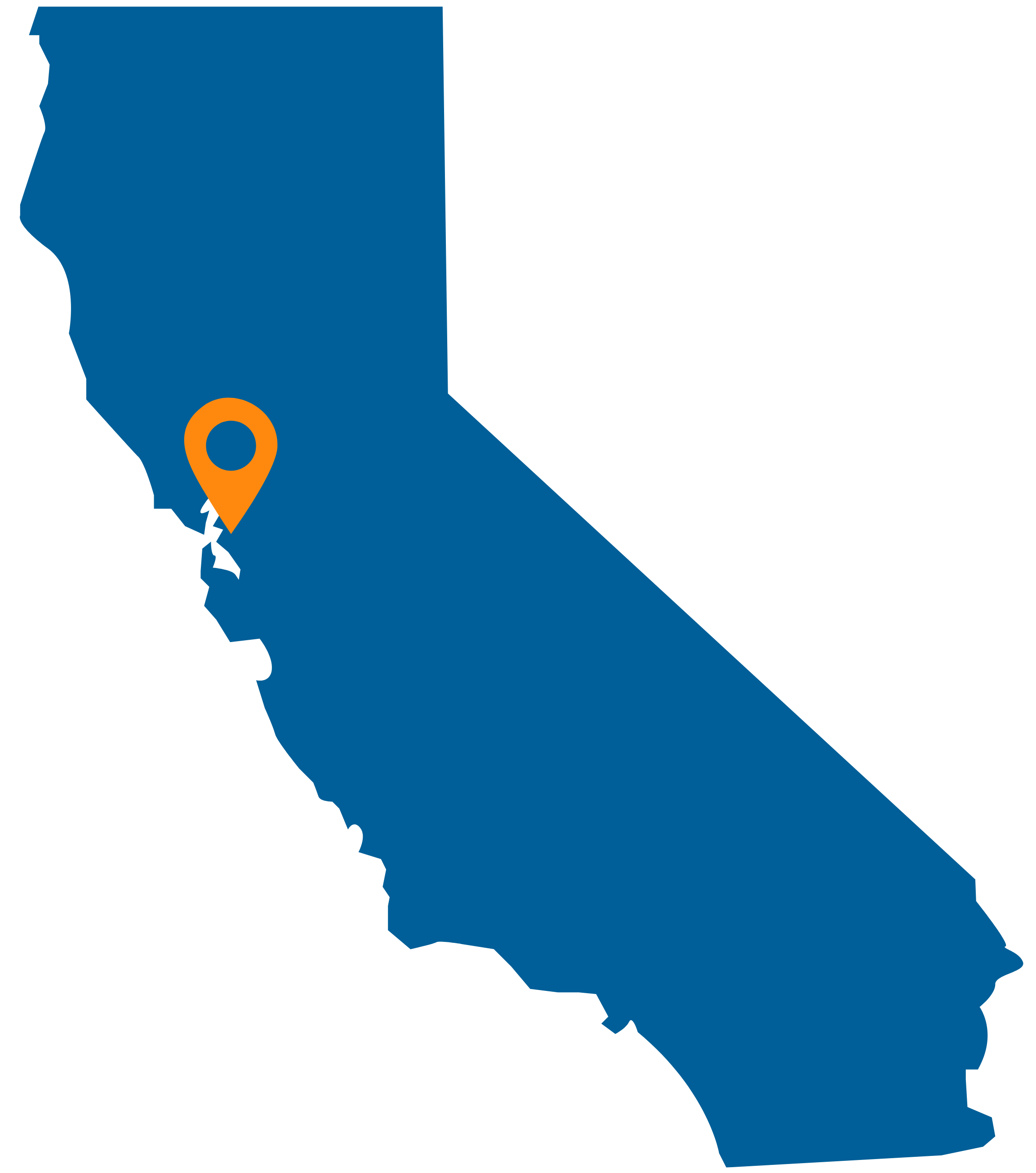 Map of California with a location pin near the Pacific coast.