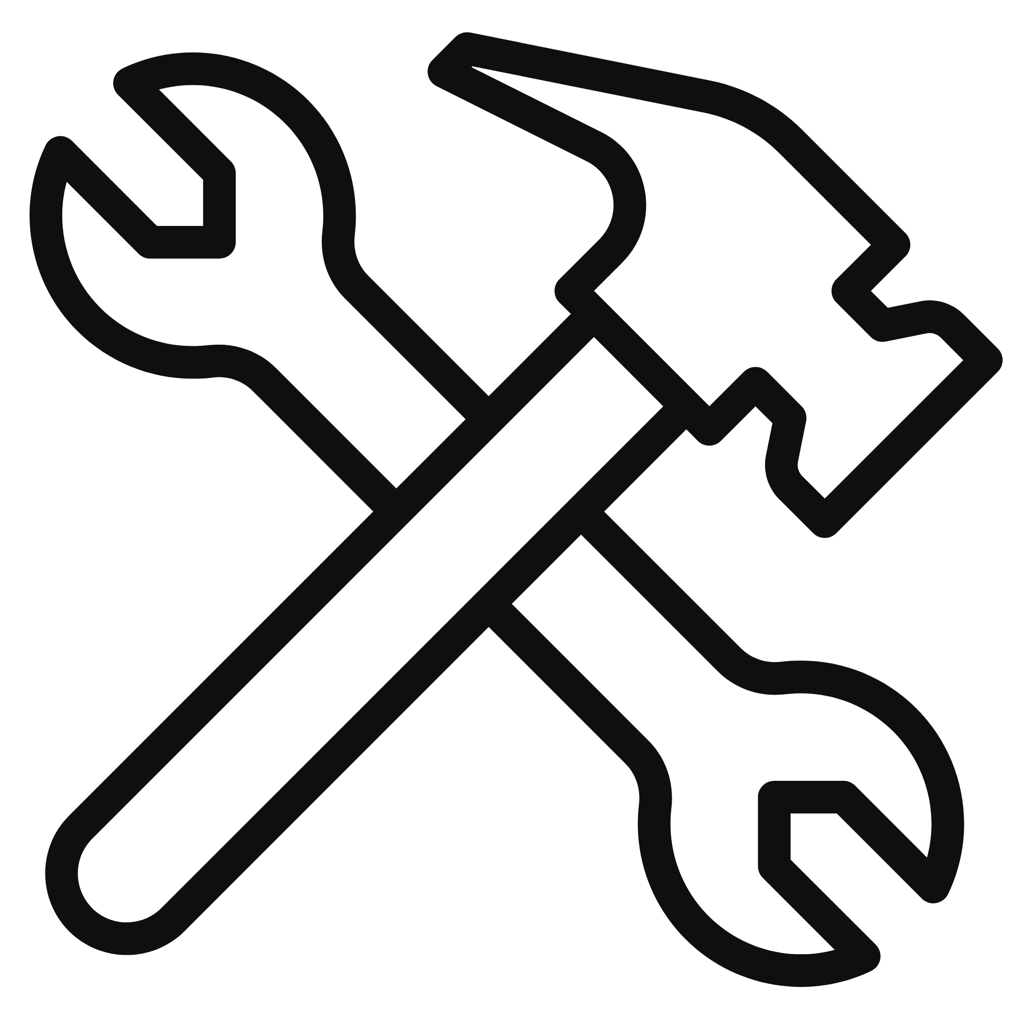 Outline of a wrench and a screwdriver crossed over each other.