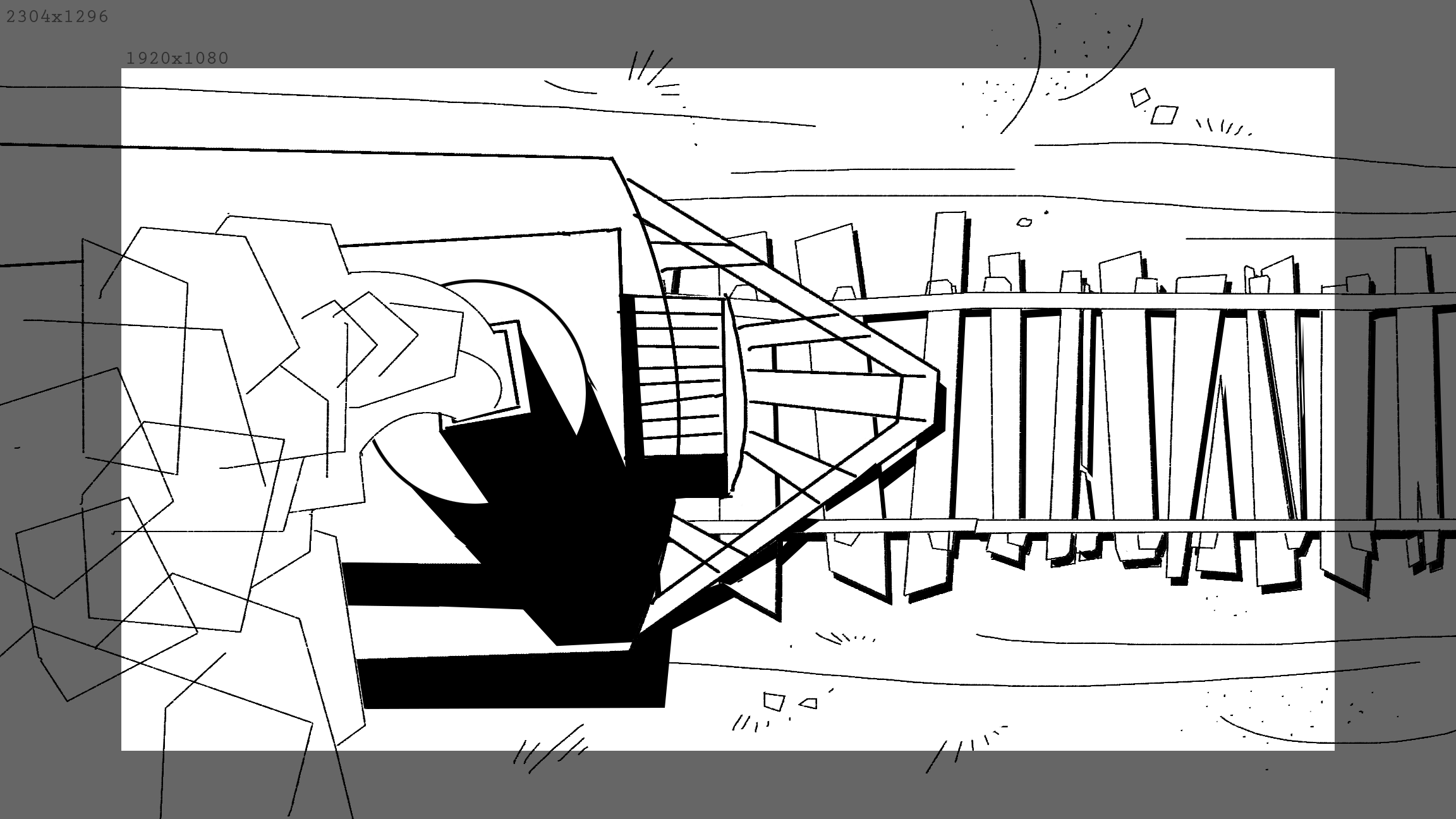 A scene from "Nachthexen" showing an aerial top view of a red steam train, going left to right og train tracks.