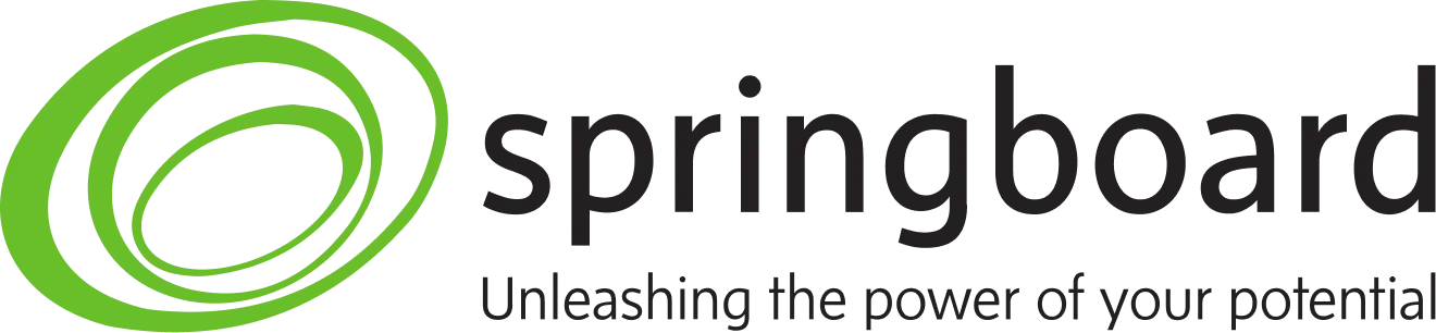 Logo for Springboard with green spiral design and black text