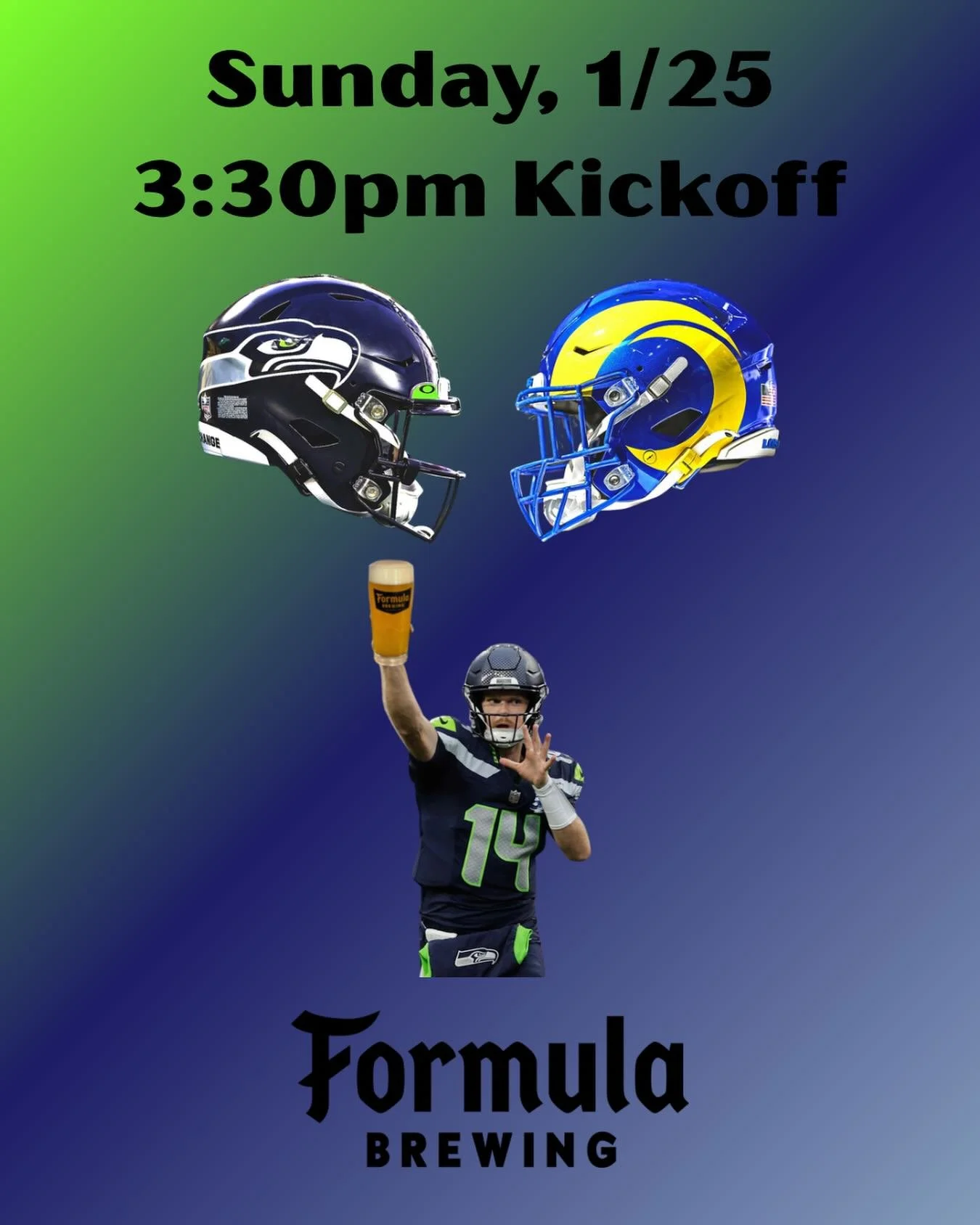 NFC Championship Sunday at Formula Brewing! 
100% of the taproom is first come, first served, so roll in early to lock down your seats.
-Kickoff at 3:30pm
-Prize giveaways throughout the game
Let&rsquo;s pack the house and bring the noise for our Haw