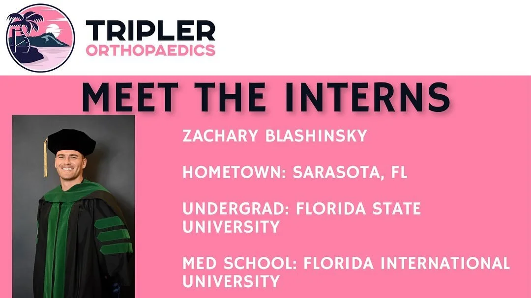 Introducing our second intern: Dr. Blashinsky

Zach is a constant ball of energy and positivity. He has the energy of a golden retriever with equivalent orthopedic knowledge (but is quickly learning the ropes of how to be a great orthopedic resident)