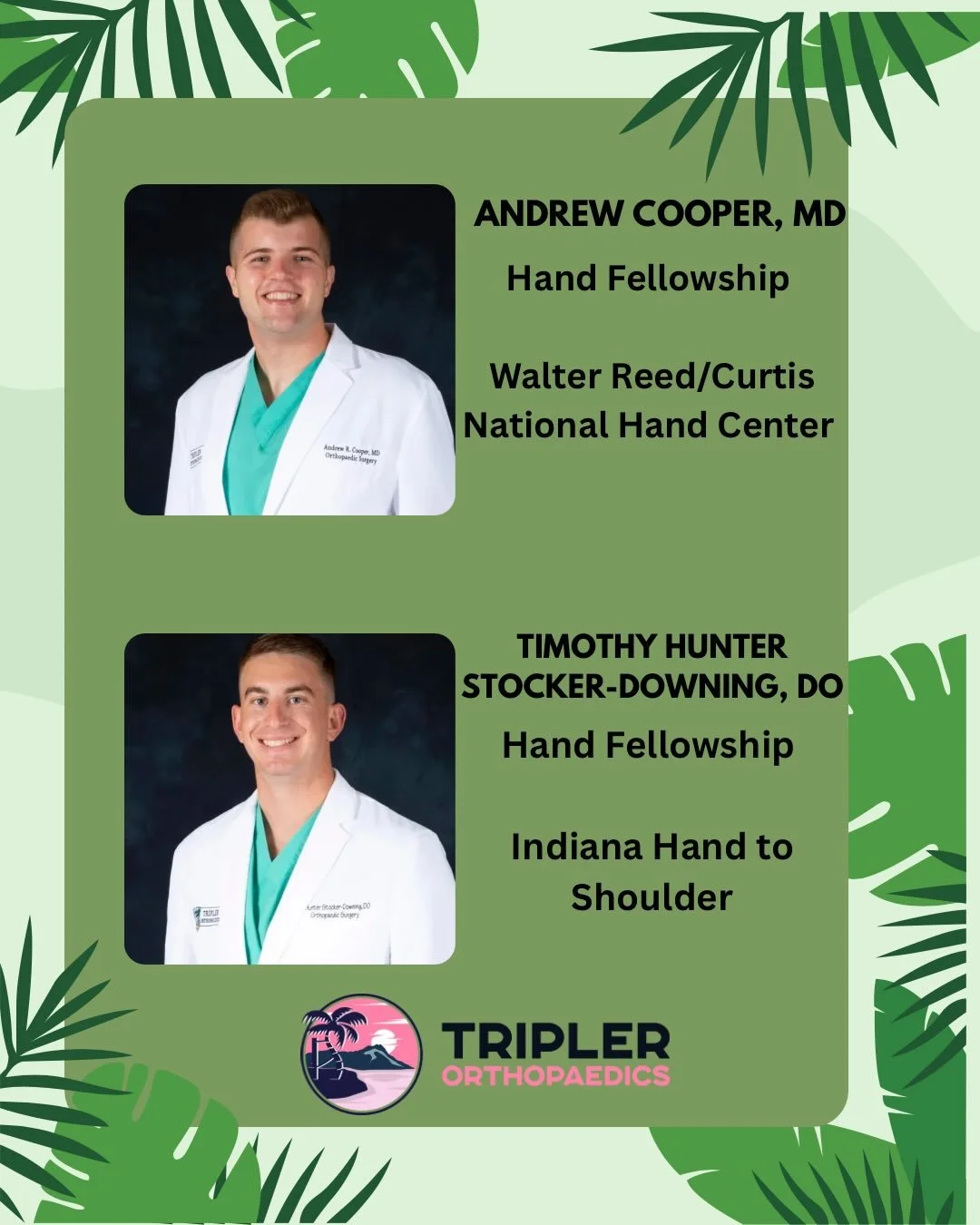 Congratulations to our chiefs who are hand fellowship bound!! ✋🏾🦴

Andrew Cooper, MD ➡️ Walter Reed/Curtis Hand Center

Timothy Hunter Stocker-Downing, DO ➡️ Indiana Hand to Shoulder 

The future of hand surgery is in excellent hands 

#Ortho #hand