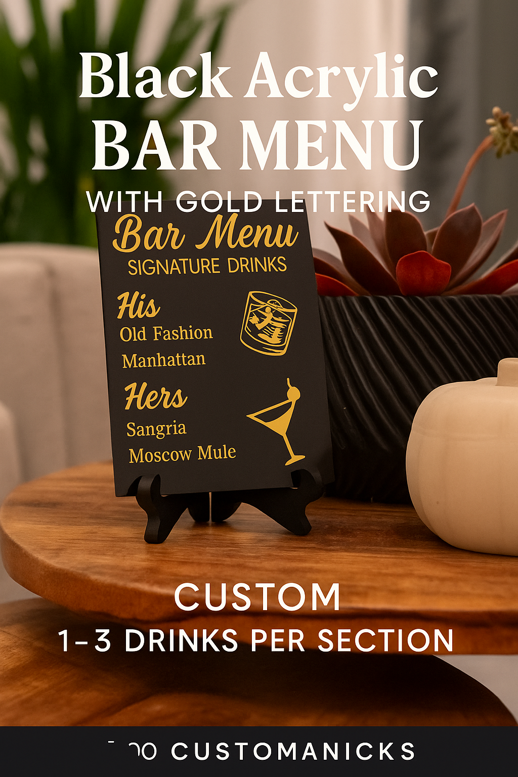 Elegant Custom Bar Sign with Gold Lettering
