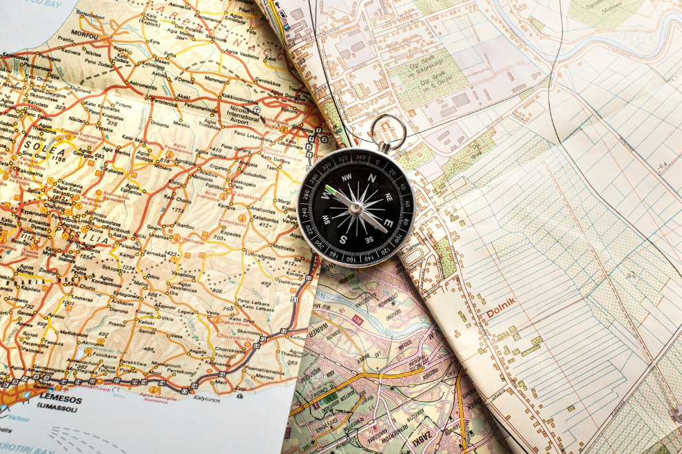 Maps with a compass on it