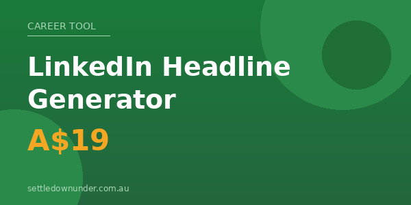 A digital graphic promoting a LinkedIn headline generator tool with a green background, white and orange text, and a website URL.