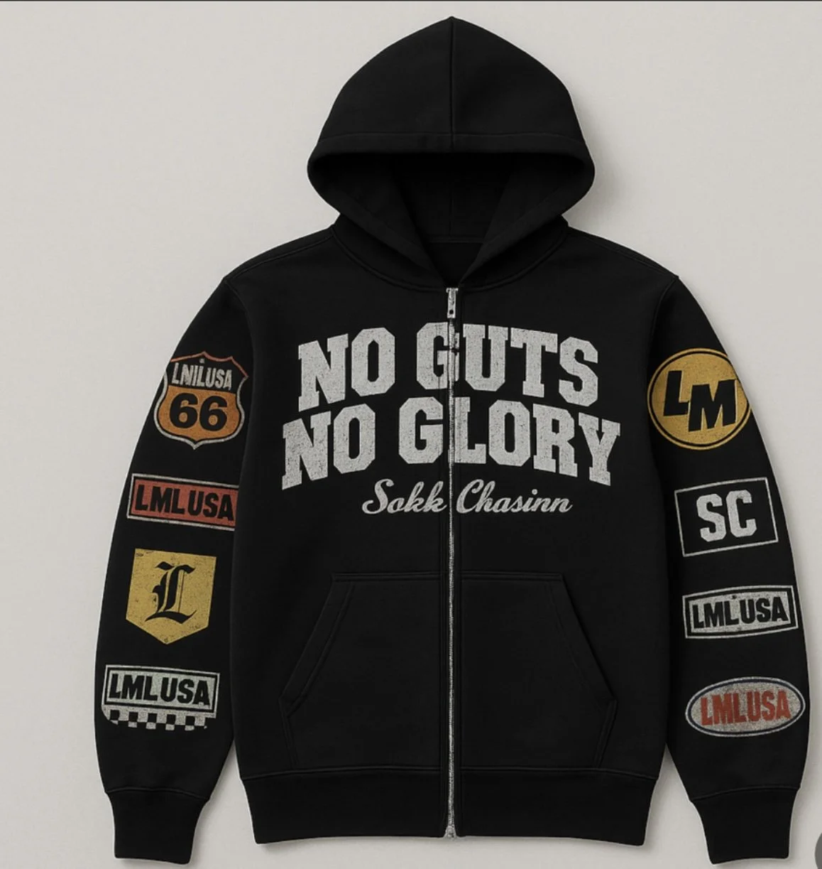Sakkk Chasinn “ No Guts No Glory” Patchwork Hoodie