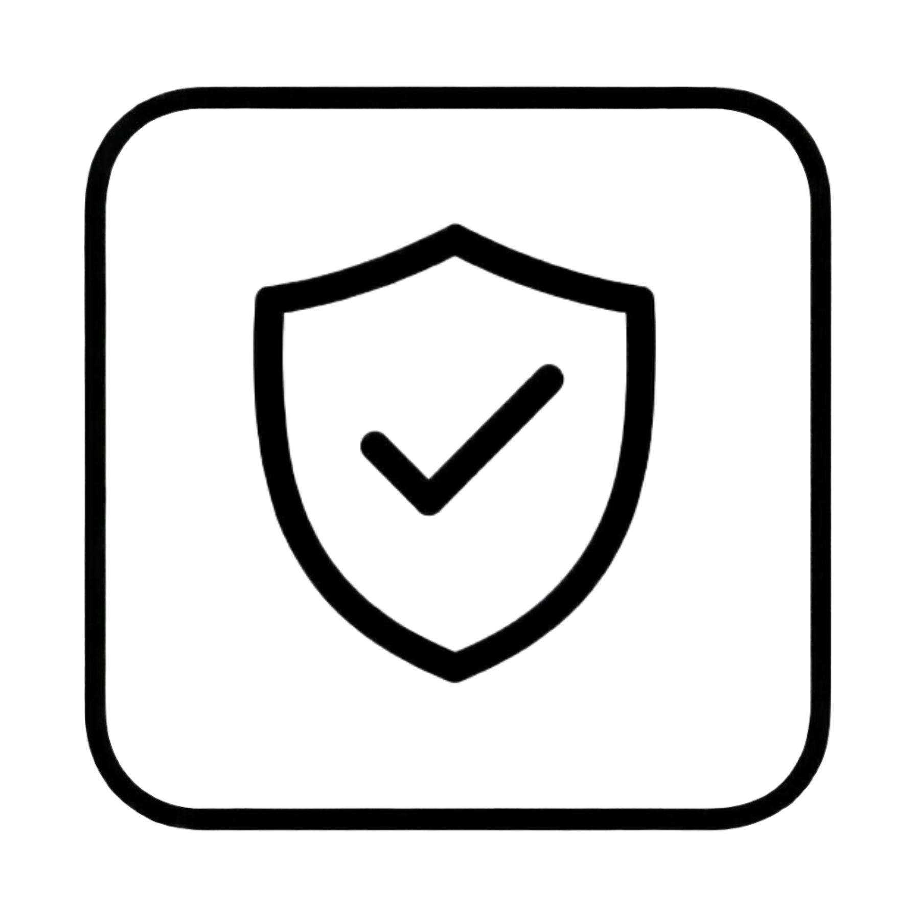 A close-up of a smartwatch with a black frame and a black screen displaying a checkmark inside a shield icon.
