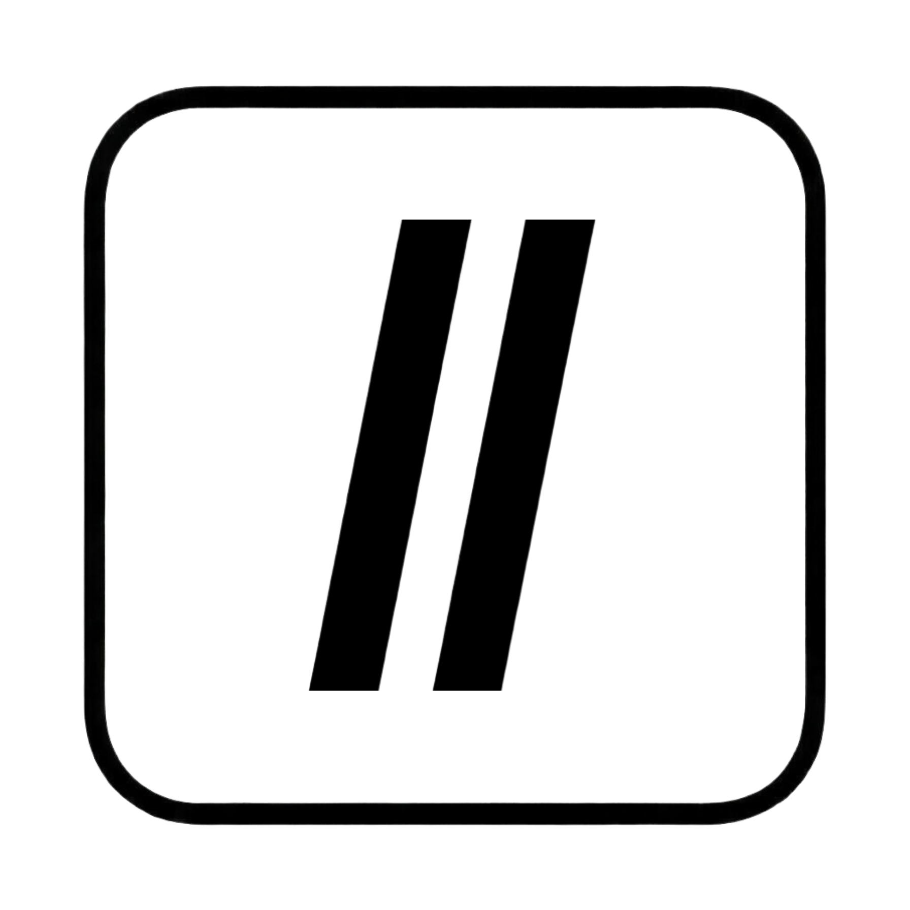 Close-up of a mobile device with a black screen showing two parallel black lines and a rounded rectangular metallic frame.