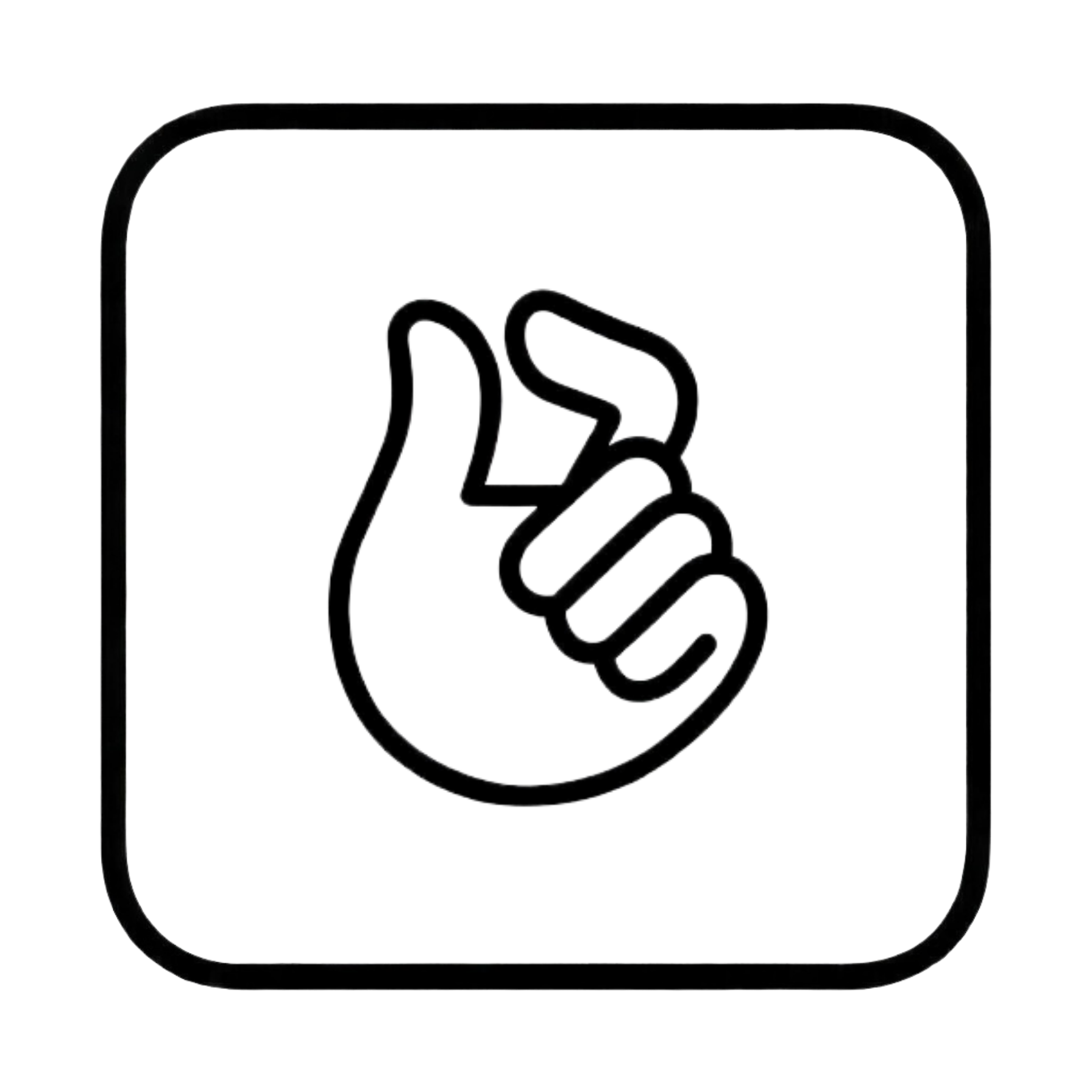 Black and white icon of a hand holding a mobile phone with a checkmark on the screen.
