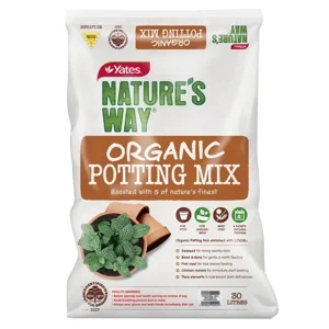 Bag of Yates Nature's Way Organic Potting Mix with a picture of mint plants.