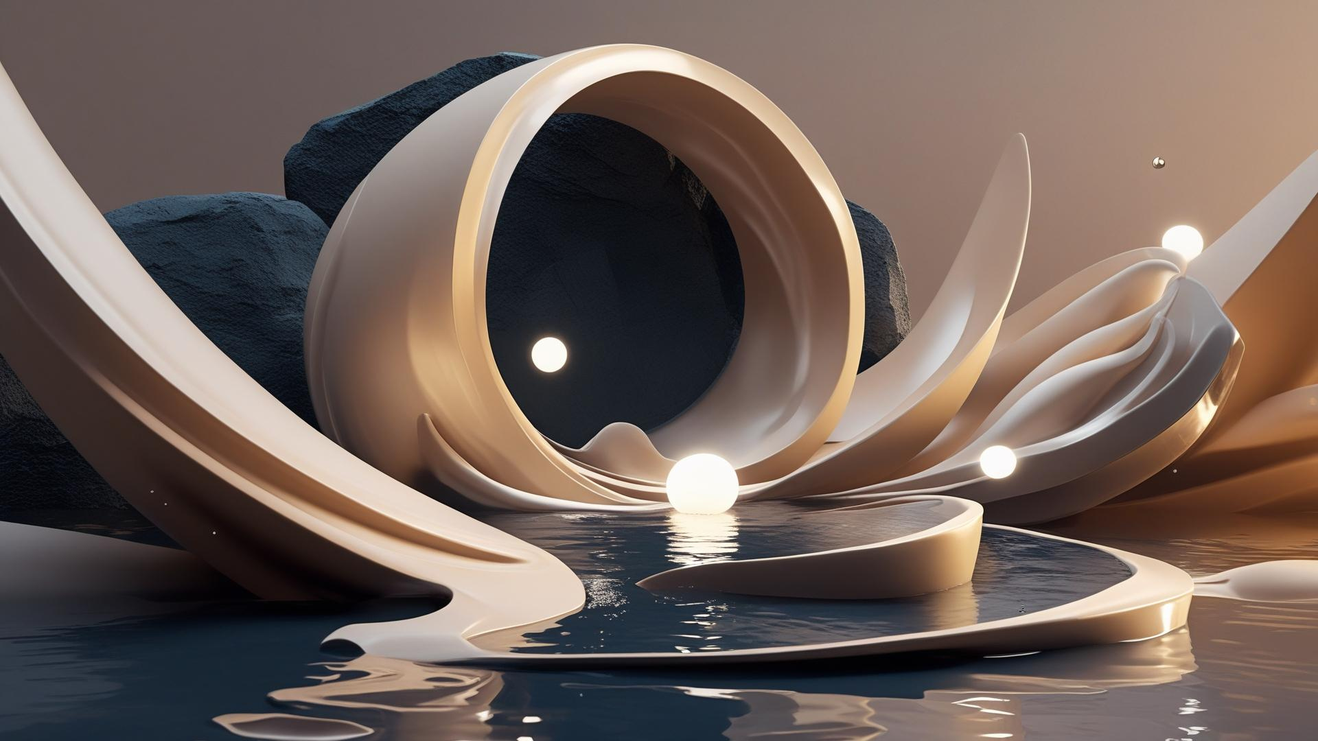 A top-down abstract view of a soft, luminous cream-colored sphere surrounded and protected by a hard ring of dark indigo obsidian, representing the protection of human talent and creativity in a corporate environment.