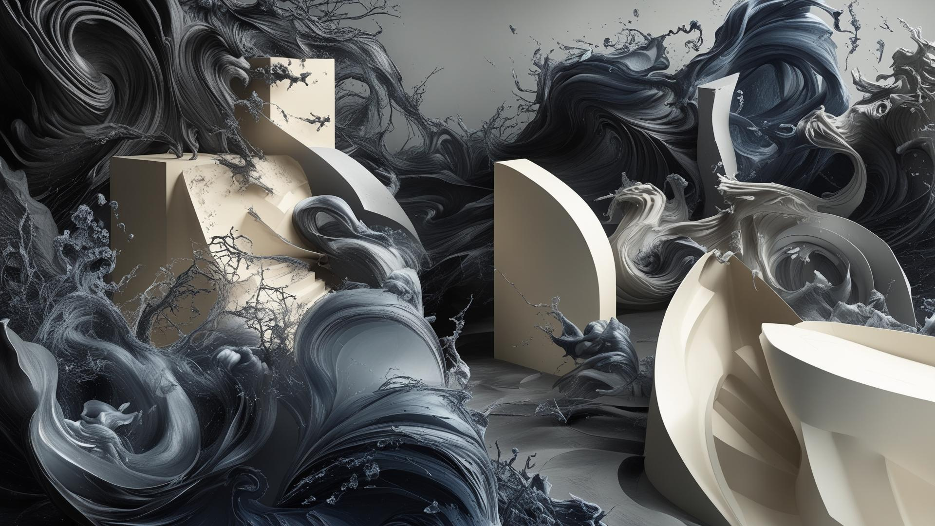 A solid, vertical geometric beam cutting clearly through swirling charcoal smoke and chaotic turbulence, symbolizing stable strategic leadership and preparedness amidst market uncertainty.