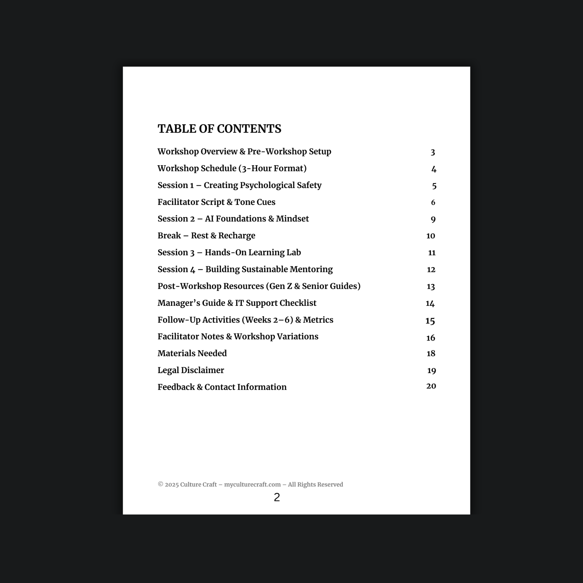 3. Workshop Structure