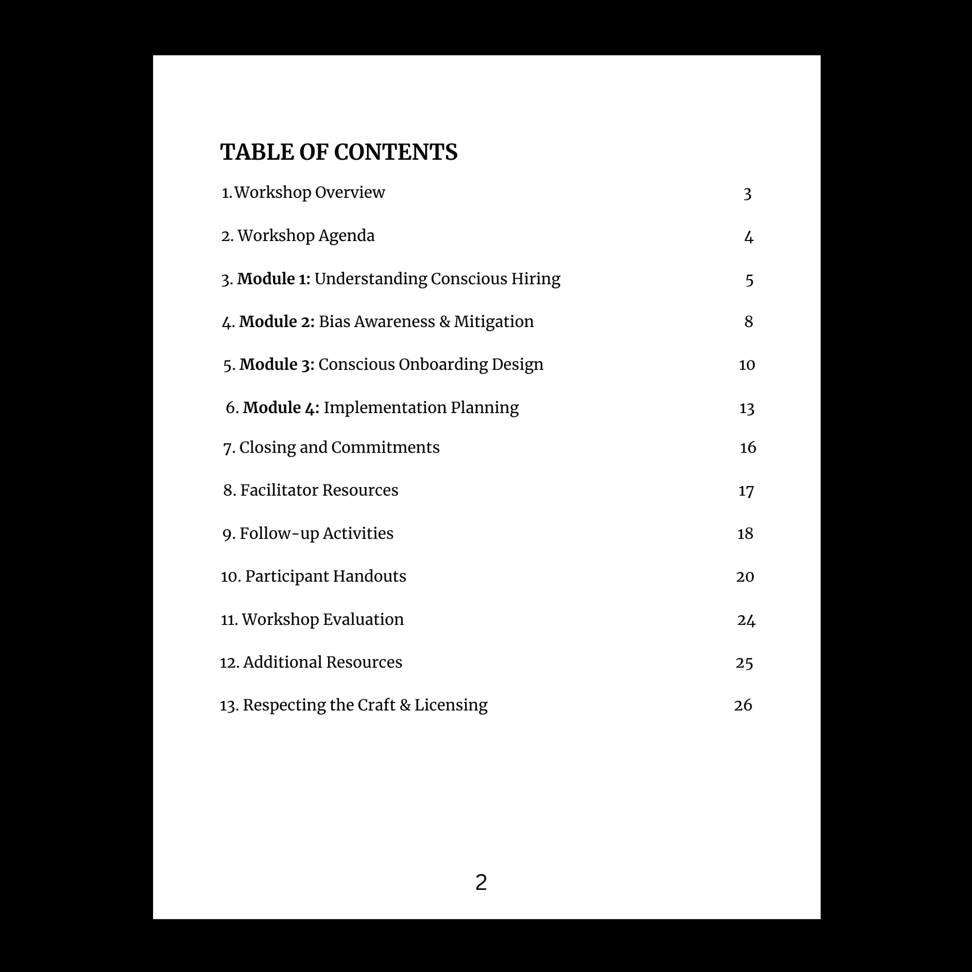 2. Workshop Structure