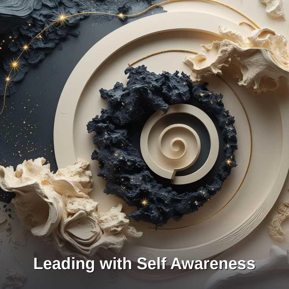 Abstract flowing cream and indigo forms with soft reflective light symbolizing inner clarity, presence, and conscious self-leadership — hero image for the Leading With Self-Awareness workshop.