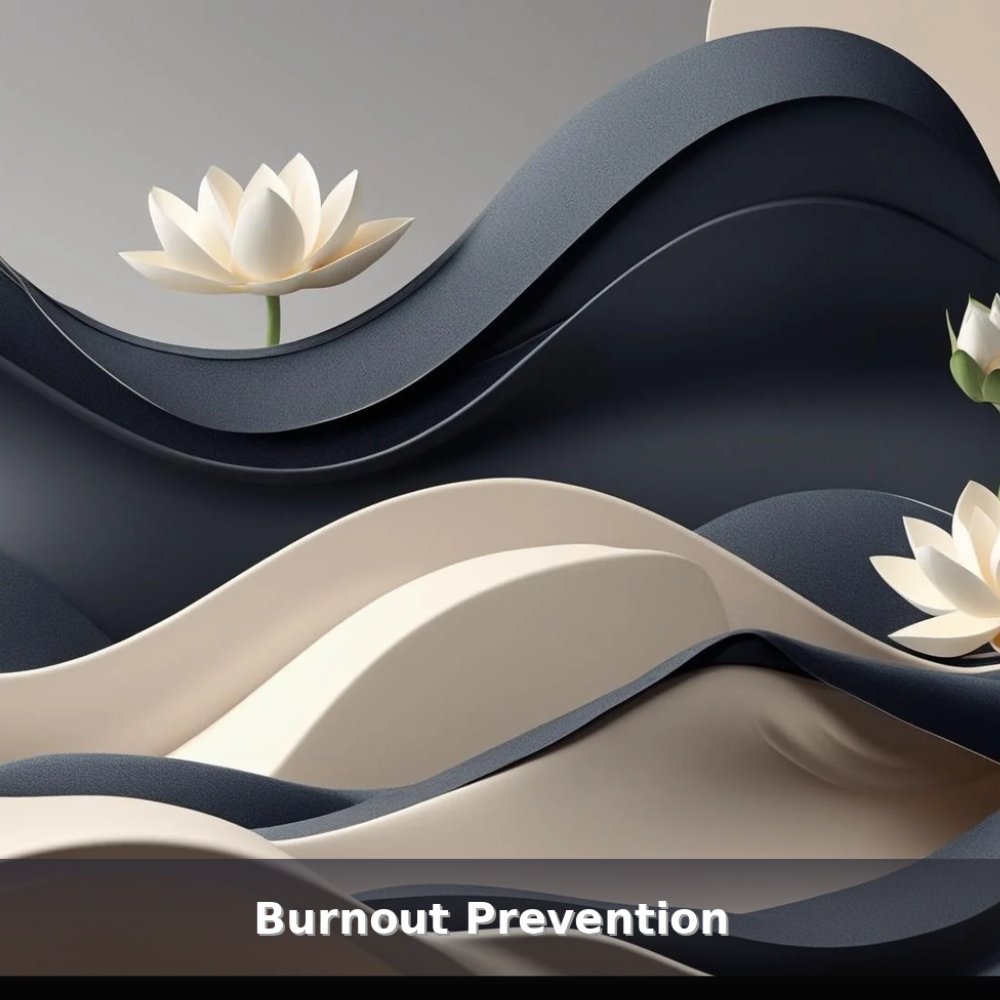 Abstract swirling cream and charcoal forms with soft gold accents symbolizing energy balance and recovery — hero image for the Burnout Prevention workshop.