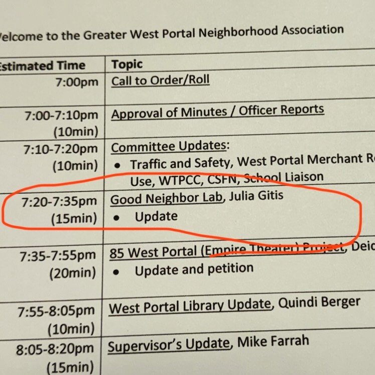 Making the rounds at neighborhood group meetings