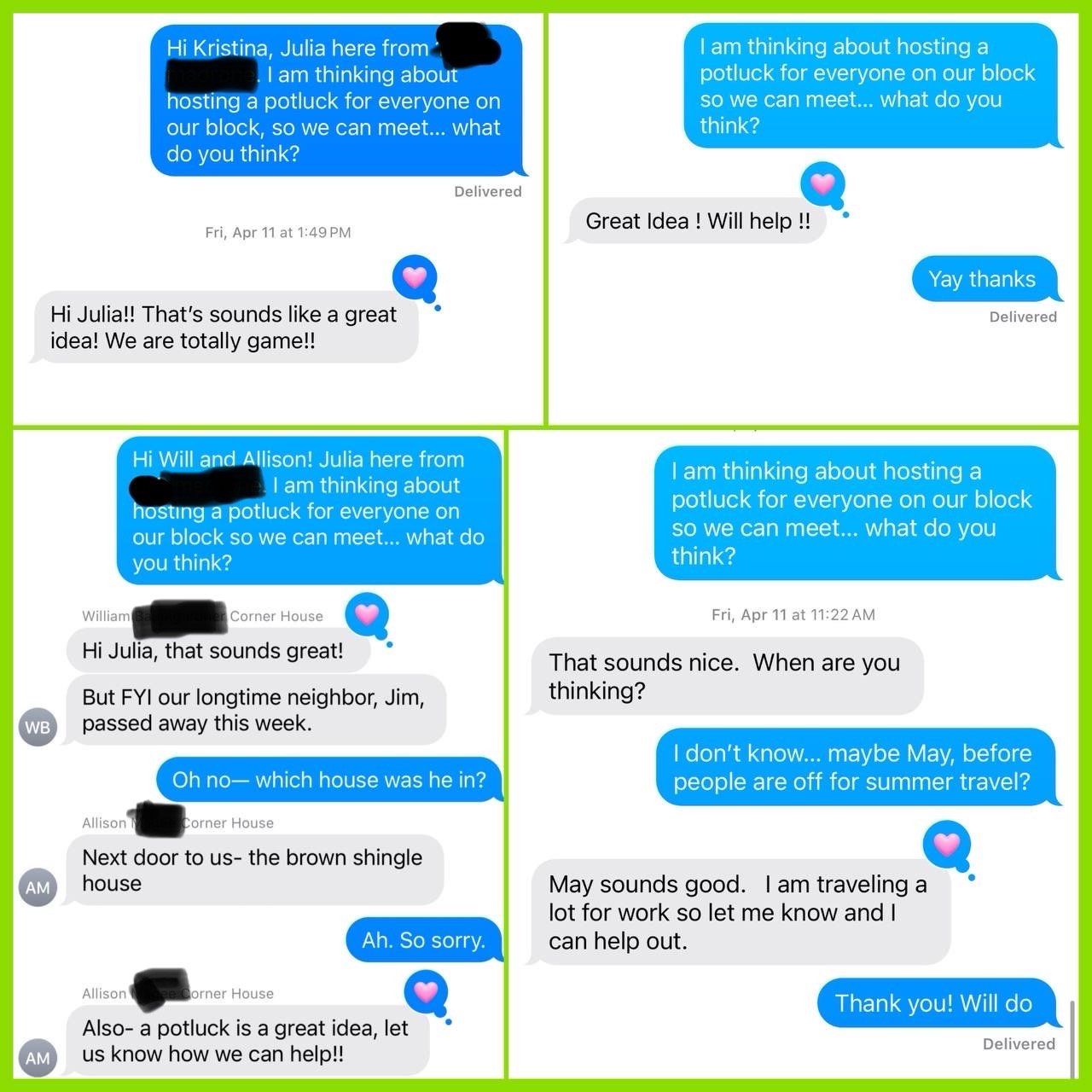 The second best part of Neighborhood Village Project: texting during zoom calls