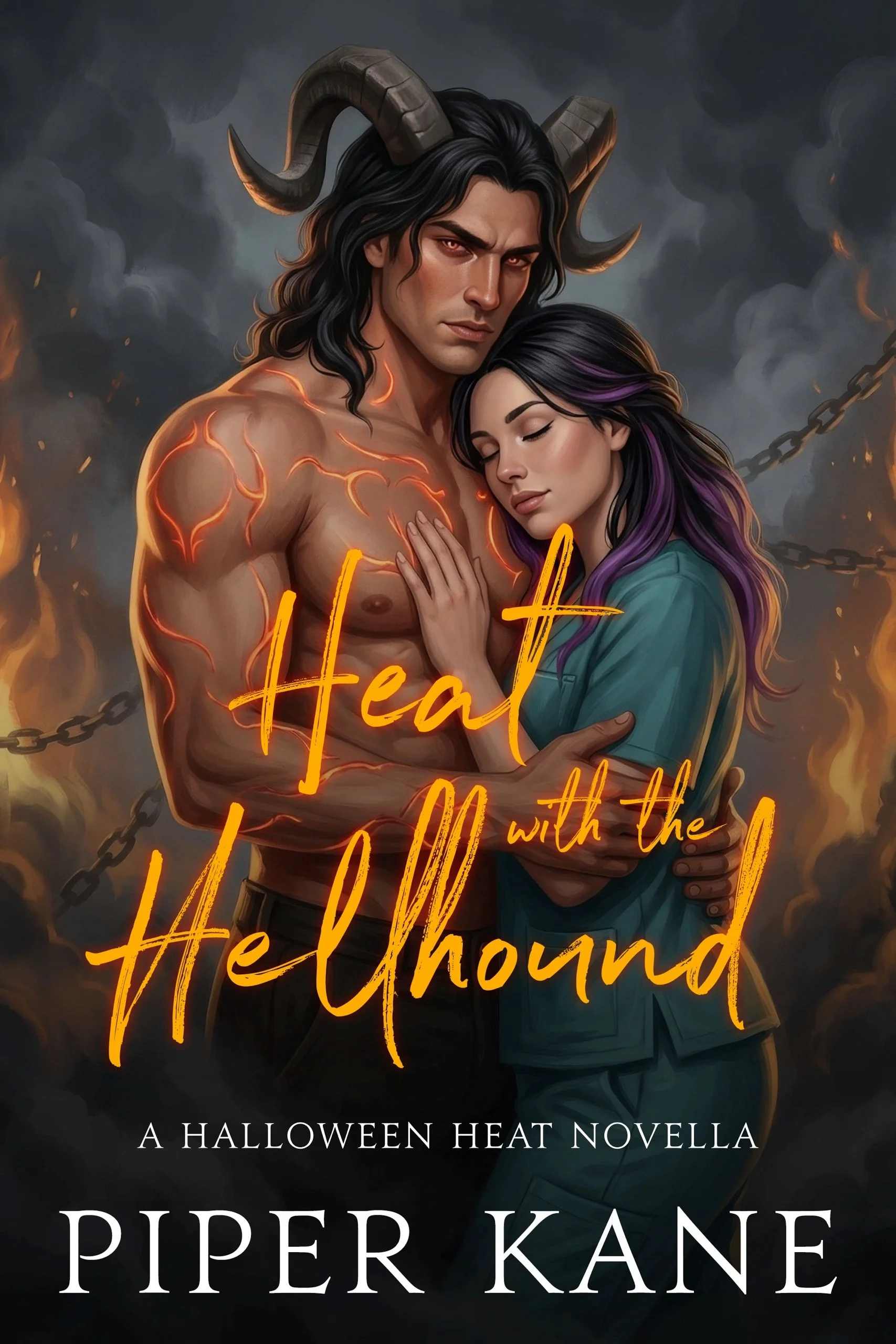 Book cover for Heat with the Hellhound, from the Halloween Heat series by Piper Kane