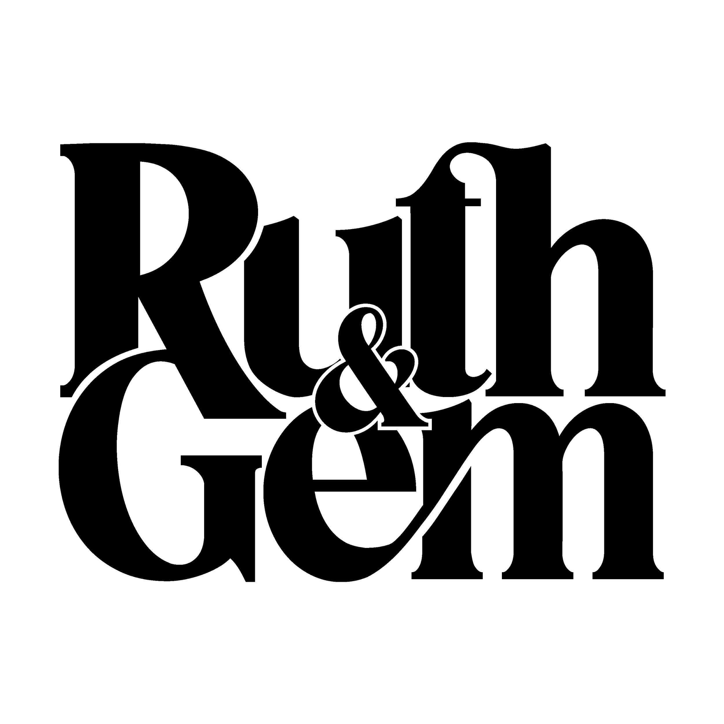Black background with white text reading 'Ruth & Gem' in a decorative font.