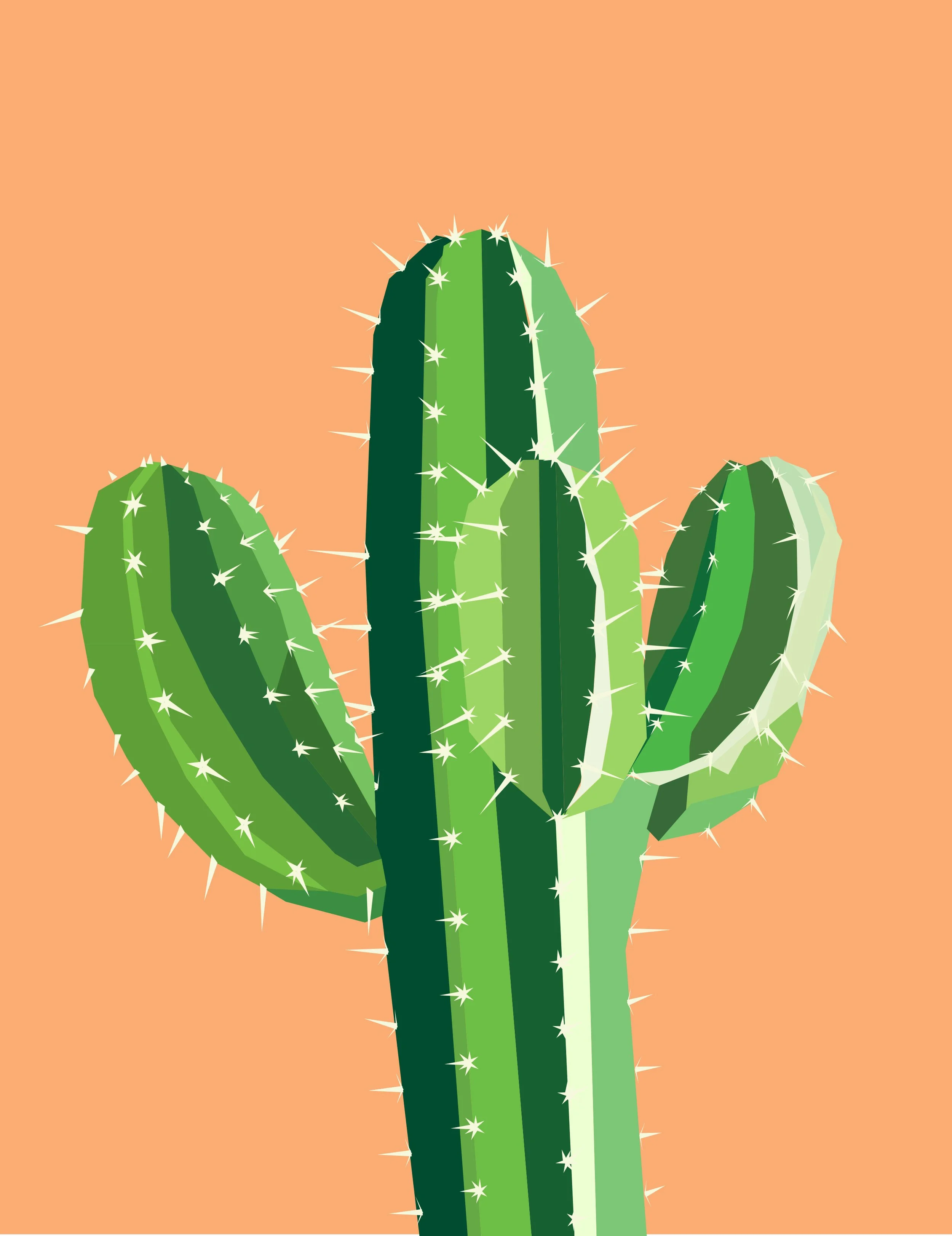 An image of a cactus using flat, bold coloring